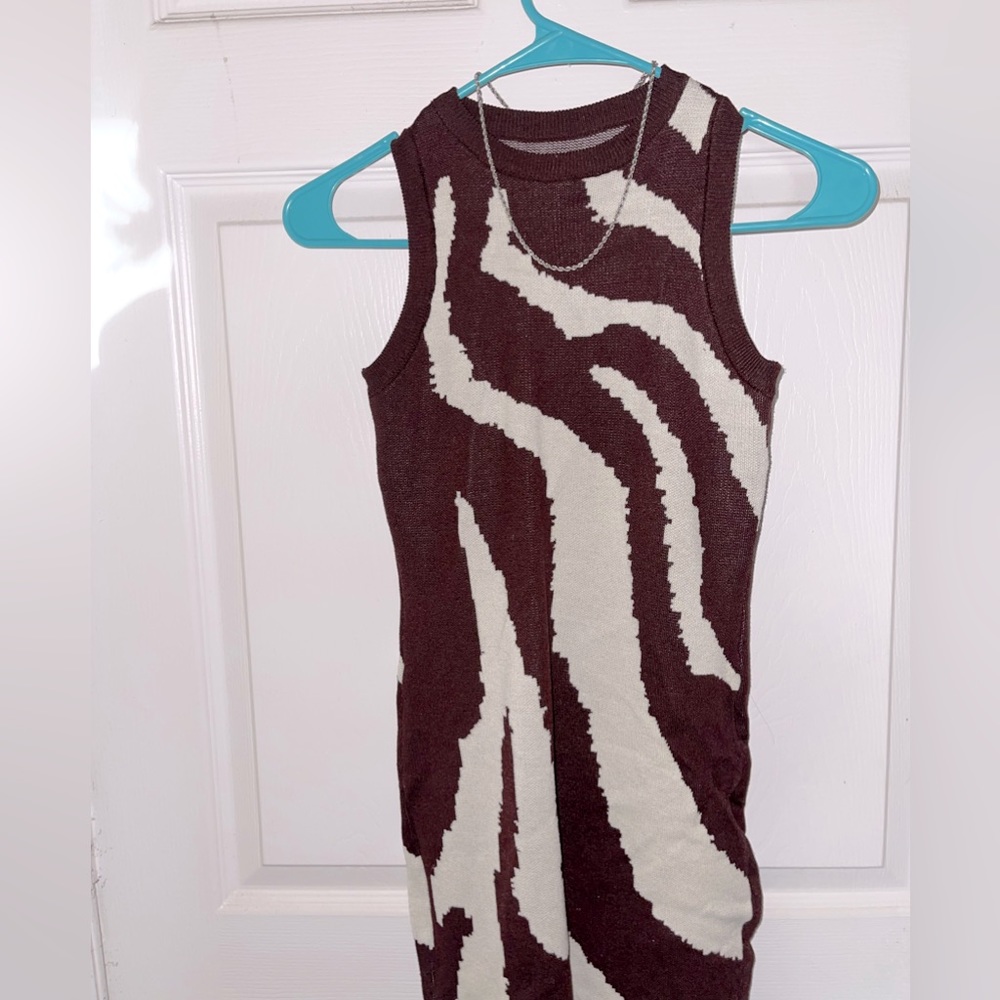 Brown and white printed mini dress